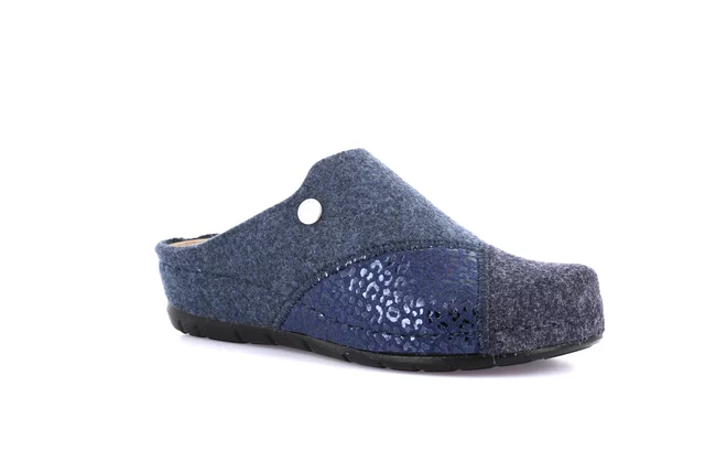 Recycled wool slipper with wedge | PRAU CI2966 - BLU-MULTI | Grünland