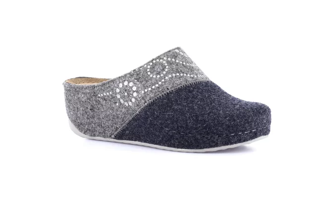 Recycled wool slipper with wedge | RAPY CI2969 - GRIGIO-NAVY | Grünland