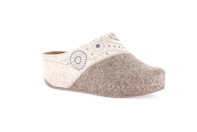 Recycled wool slipper with wedge | RAPY CI2969 - taupe panna