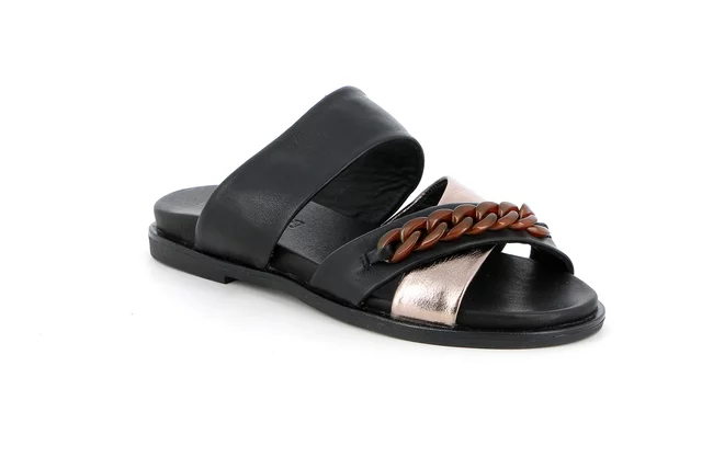 Sandale mit mehreren Riemen aus Leder | FEBE CI3164 - NERO-BRONZO | Grünland