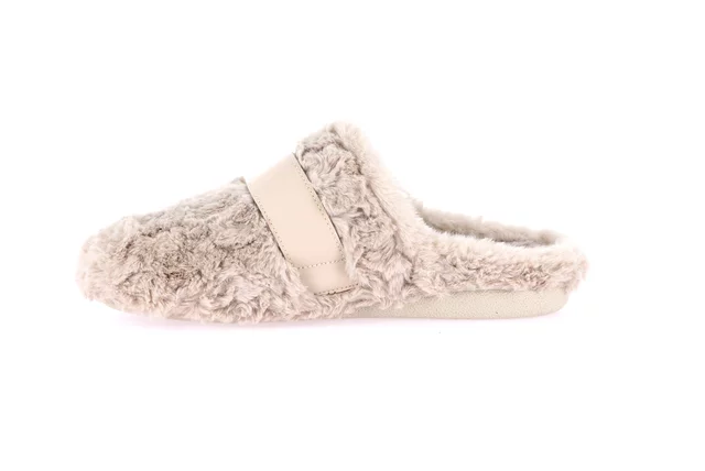 Plush slipper with buckle | GLES CI3177 - BEIGE | Grünland