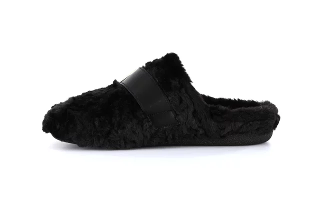 Plush slipper with buckle | GLES CI3177 - BLACK | Grünland