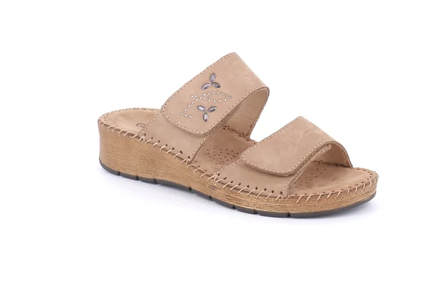 Double band slipper with handmade stitching | PALO CI3611 - taupe