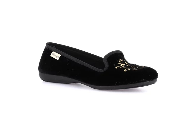 TAXI Slipper with embroidery PA1221 - BLACK | Grünland