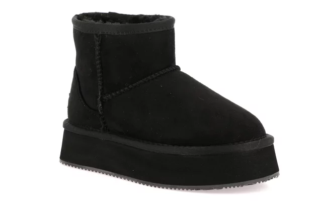 Faux fur ankle boot with light wedge heel PO2145 - BLACK | Grünland Junior