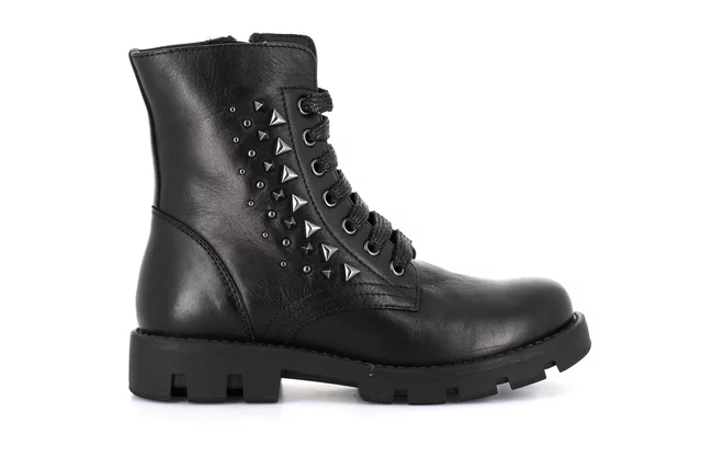 Combat boot with laces and studs | CLIP PO2159 - BLACK | Grünland Junior