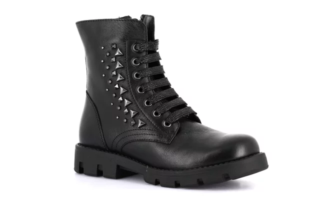 Combat boot with laces and studs | CLIP PO2159 - BLACK | Grünland Junior