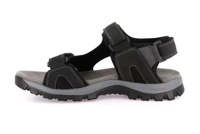 Men's sporty leather sandal | MELT SA0236 - BLACK | Grünland