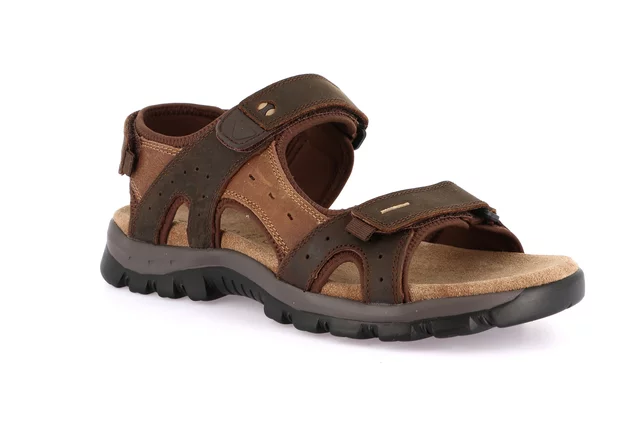 Men's sporty leather sandal | MELT SA0236 - testa di moro