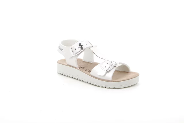 Sandale mit doppelter Schnalle und T-Bar | GRIS SA1504 - perla bianco