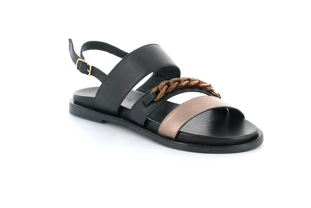 Leather multi-band sandal | FEBE SA2854 - NERO-BRONZO | Grünland
