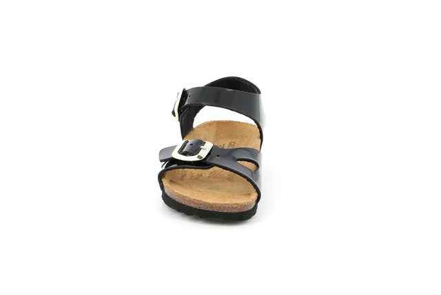 Sandalo a doppia fibbia in sughero | LUCE SB0018 - NERO | Grünland Junior