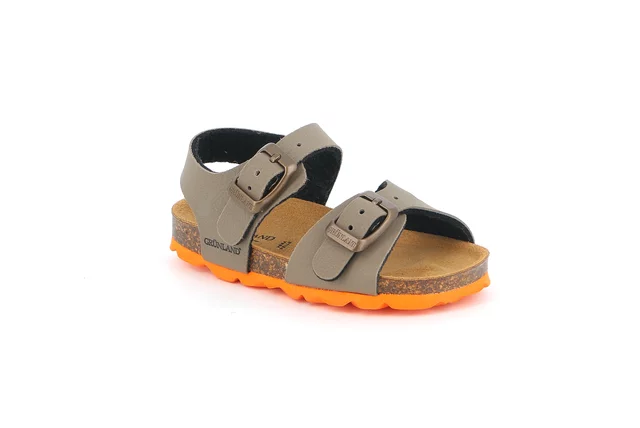 Sandalo due fibbie da bambino | ARIA SB0025 - tortora arancio