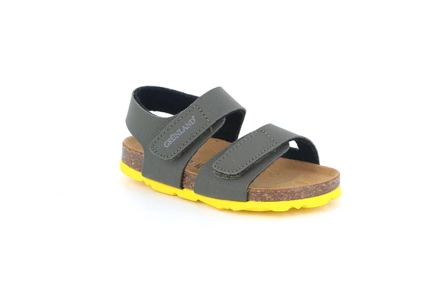 Sandalo da bambino con doppia chiusura strappo | ARIA SB0094 - oliva giallo