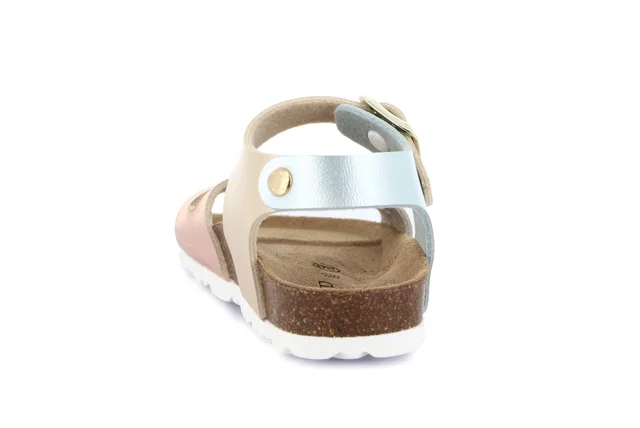 Pearly cork sandal with double buckle | LUCE SB0646 - ARGENTO-MULTI | Grünland Junior