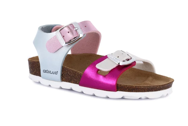 Pearly cork sandal with double buckle | LUCE SB0646 - FUXIA-MULTI | Grünland Junior