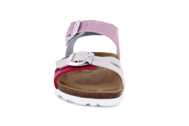 Pearly cork sandal with double buckle | LUCE SB0646 - FUXIA-MULTI | Grünland Junior