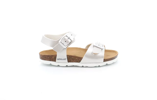 Pearly cork sandal with double buckle | LUCE SB0646 - PERLA | Grünland Junior