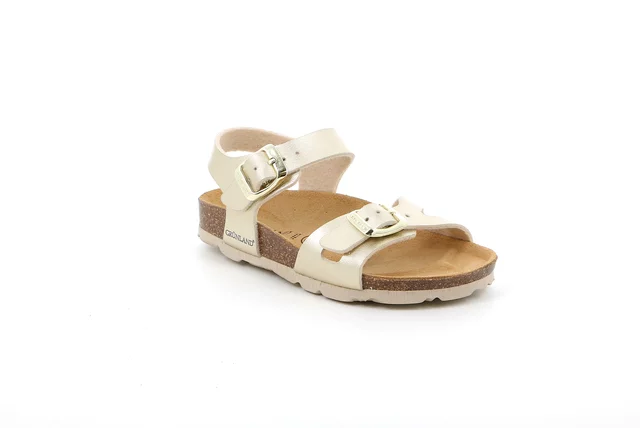 Pearly cork sandal with double buckle | LUCE SB0646 - platino