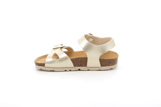 Sandalo perlato in sughero con doppia fibbia | LUCE SB0646 - PLATINO | Grünland Junior
