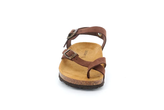 Women's flip-flop sandal in leather | SARA SB0917 - BROWN | Grünland