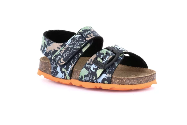 Sandal with dinosaurs and hook-and-loop closure | AFRE SB1150 - black