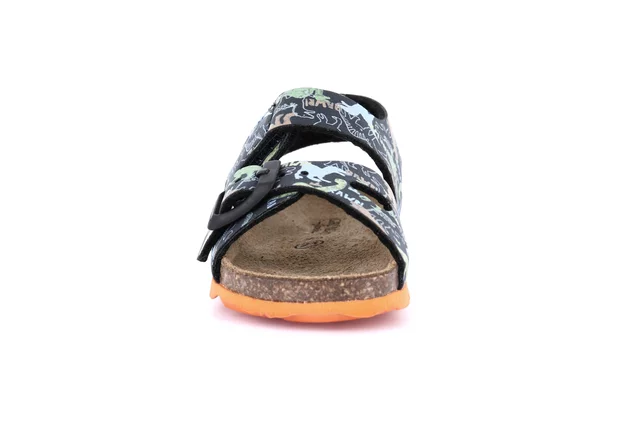 Sandal with dinosaurs and hook-and-loop closure | AFRE SB1150 - BLACK | Grünland Junior