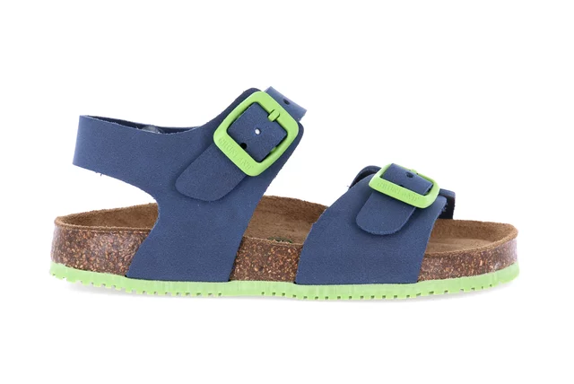 Cork sandal with two buckles | META SB1329 - BLU-LIME | Grünland Junior