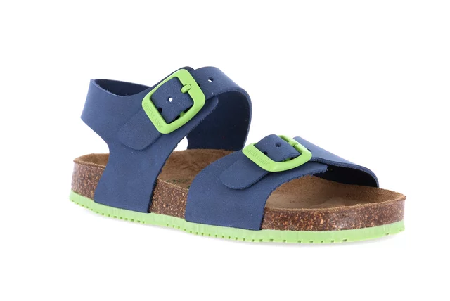 Cork sandal with two buckles | META SB1329 - BLU-LIME | Grünland Junior