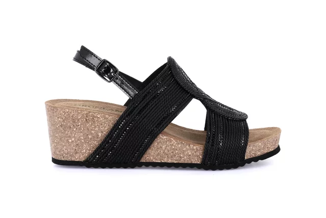 Sandalo con zeppa in sughero | ERSI SB1404 - NERO | Grünland