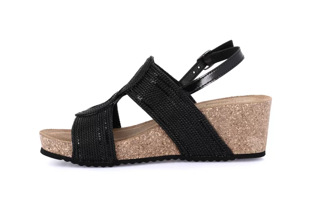 Sandalo con zeppa in sughero | ERSI SB1404 - NERO | Grünland