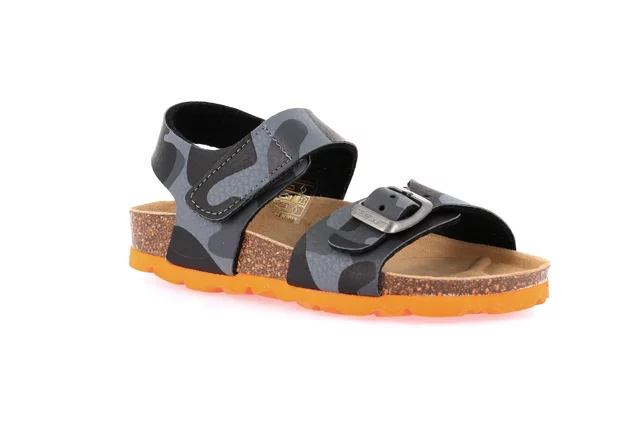 Junior sandal with cork footbed SB1679 - GRIGIO MILIT ARANCIO | Grünland Junior