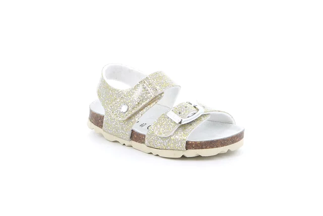 Sandal in glittered patent leather | ARIA SB1790 - platino beige