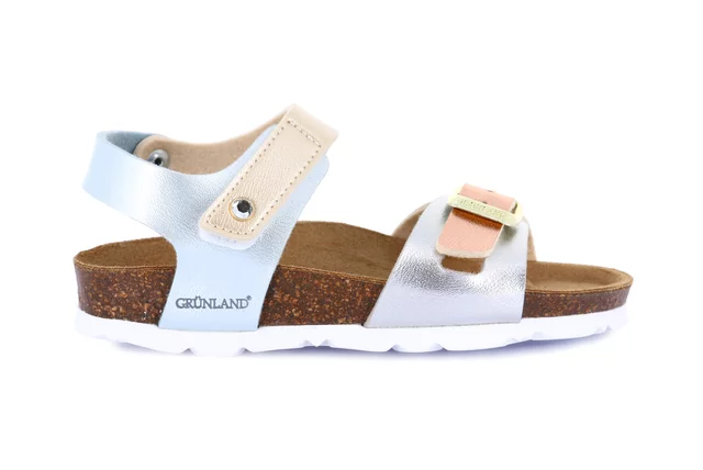 Pearly cork sandal for little girl | LUCE  SB1830 - ARGENTO-MULTI | Grünland Junior