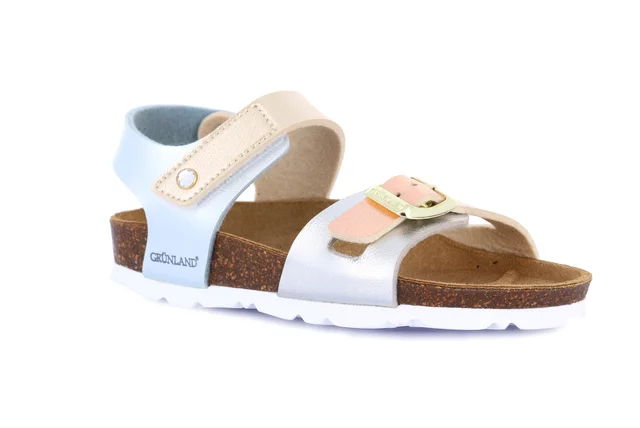 Pearly cork sandal for little girl | LUCE  SB1830 - argento multi