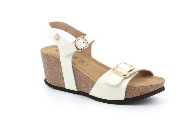 Leather sandal with buckles and maxi wedge | EILA SB2064 - crema