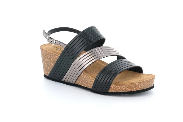 Cork sandal with three bands | ERSI SB2283 - black