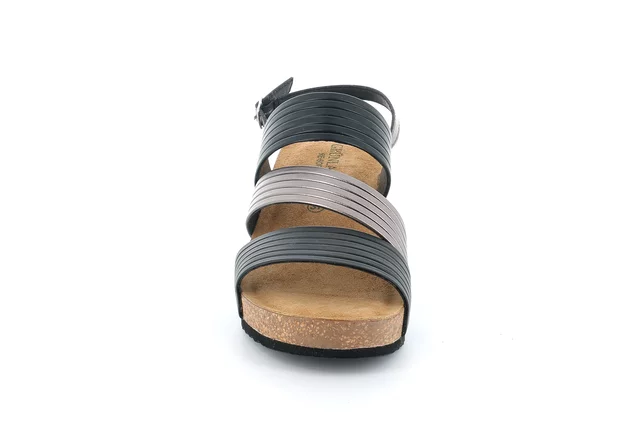 Sandalo in sughero con tre fasce SB2283 - NERO | Grünland