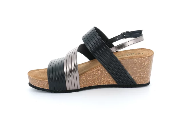 Cork sandal with three bands | ERSI SB2283 - BLACK | Grünland