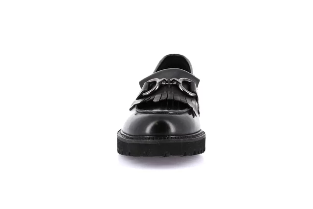 Moccasin with tassels in genuine leather | AURE SC4225 - BLACK | Grünland