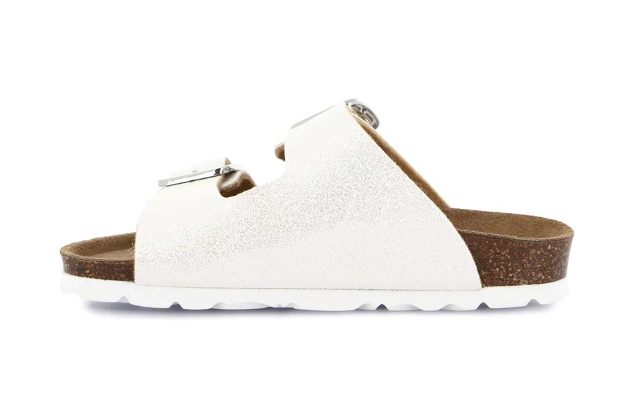 Ciabatta con doppia fibbia e cuoricino accessorio CB0740 - PERLA | Grünland Junior