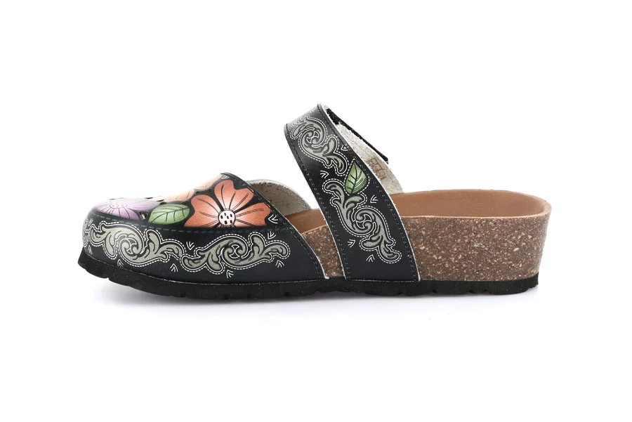 Ciabatta floreale con punta chiusa | LEFT CB0785 - NERO | Grünland