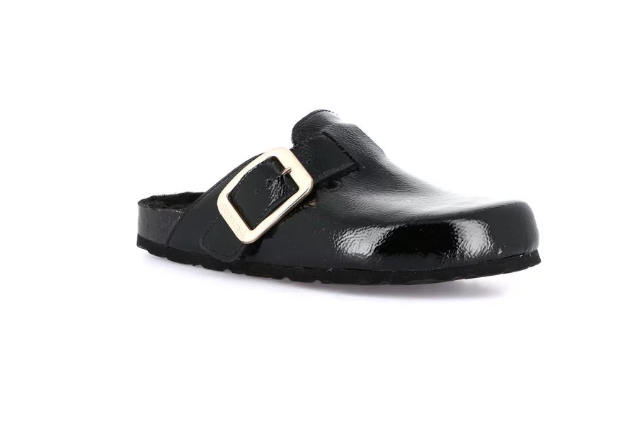 SARA-Sandale aus Lackleder und Plüsch