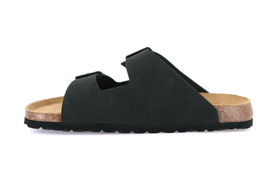 Ciabatta doppia fibbia da uomo in eco-suede | BOBO CB0812 - NERO | Grünland