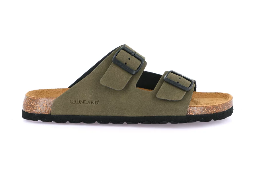 Men's double-buckled slipper in eco-suede | BOBO CB0812 - OLIVA | Grünland