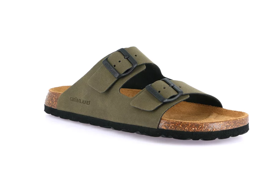 Men's double-buckled slipper in eco-suede | BOBO CB0812 - OLIVA | Grünland