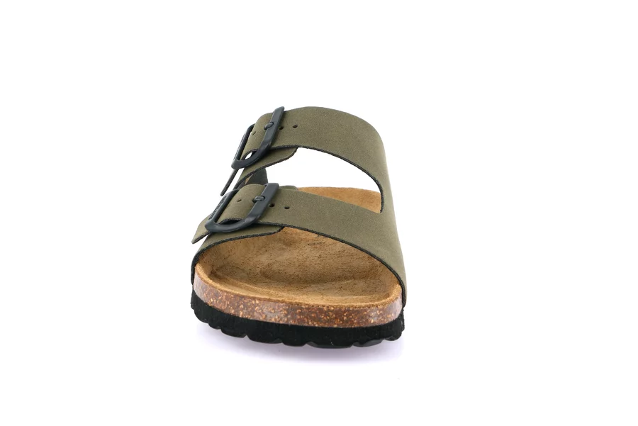 Men's double-buckled slipper in eco-suede | BOBO CB0812 - OLIVA | Grünland