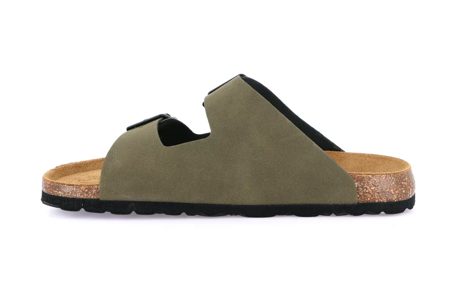 Men's double-buckled slipper in eco-suede | BOBO CB0812 - OLIVA | Grünland