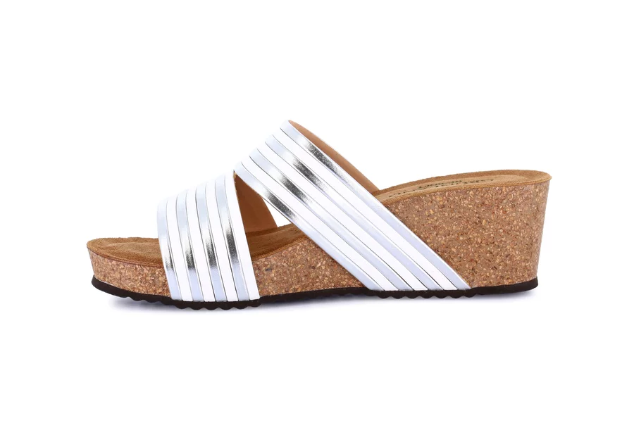 Ciabatta con zeppa in sughero | ERSI CB0821 - BIANCO-ARGENTO | Grünland