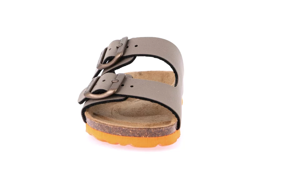 Double buckle slipper for children | LUCE CB1537 - TORTORA-ARANCIO | Grünland Junior